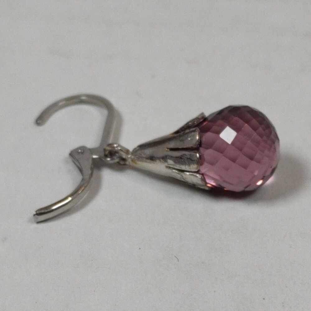 Silver Tone Metal Purple Pink Glass Faceted Stone Teardrop Drop Fashion Earrings - Picture 11 of 14